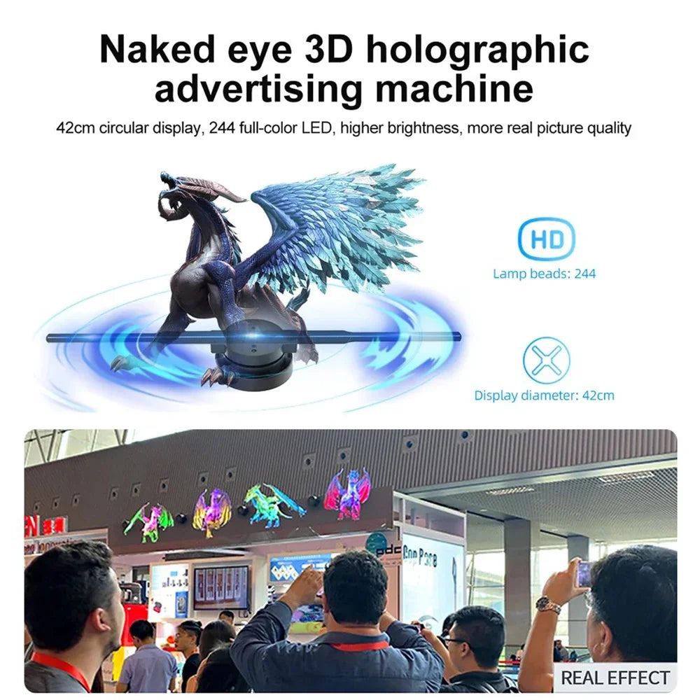 42CM 3D Hologram Fan WiFi HD Holographic Advertising Projector Display – Rotating LED Light for Shops, Bars, Parties & Christmas Promotion