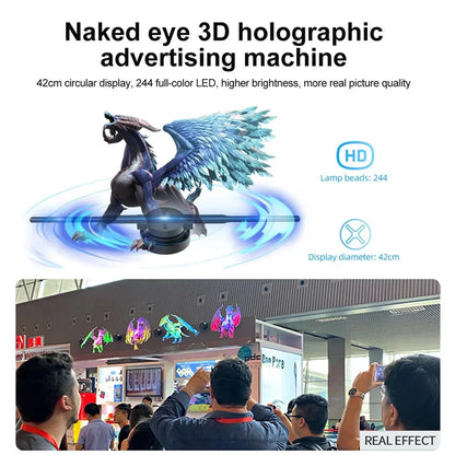 42CM 3D Hologram Fan WiFi HD Holographic Advertising Projector Display – Rotating LED Light for Shops, Bars, Parties & Christmas Promotion