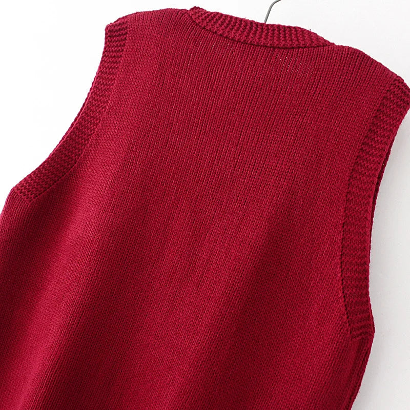 Plus Size Women's Embroidered Hollow Knit Sweater Vest – V-Neck Cardigan, Casual Autumn Fashion, E2 3023