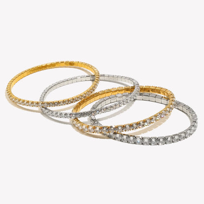 E.B.belle 3mm–4mm Square Zircon Elastic Bracelet – Stainless Steel Gold/Silver Fashion Jewelry for Women Charm Accessory