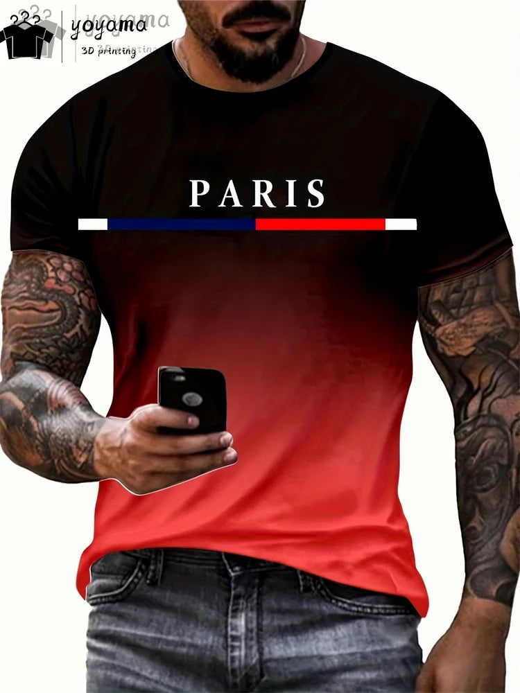 Summer Gradient Print T-Shirt for Men – Fashionable 3D Graphic Round Neck Street & Rock Tops