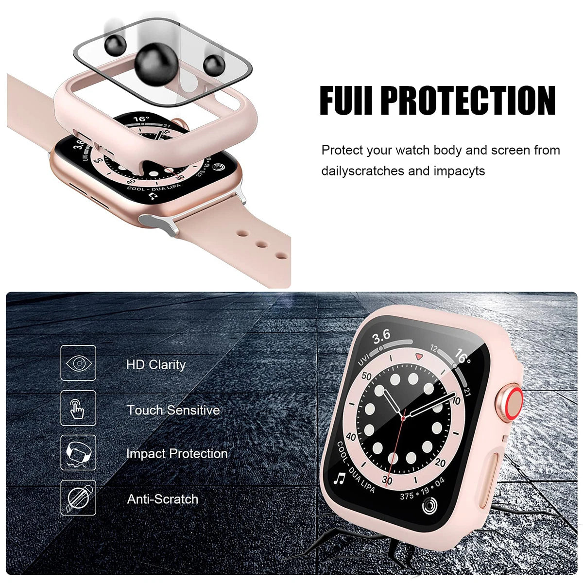 Tempered Glass Apple Watch Case - Full Screen Protector Cover for Series 9, 8, 7, 6, SE 45mm 44mm 41mm 40mm