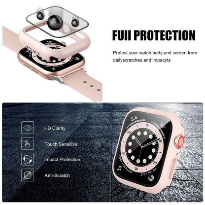 Tempered Glass Apple Watch Case - Full Screen Protector Cover for Series 9, 8, 7, 6, SE 45mm 44mm 41mm 40mm
