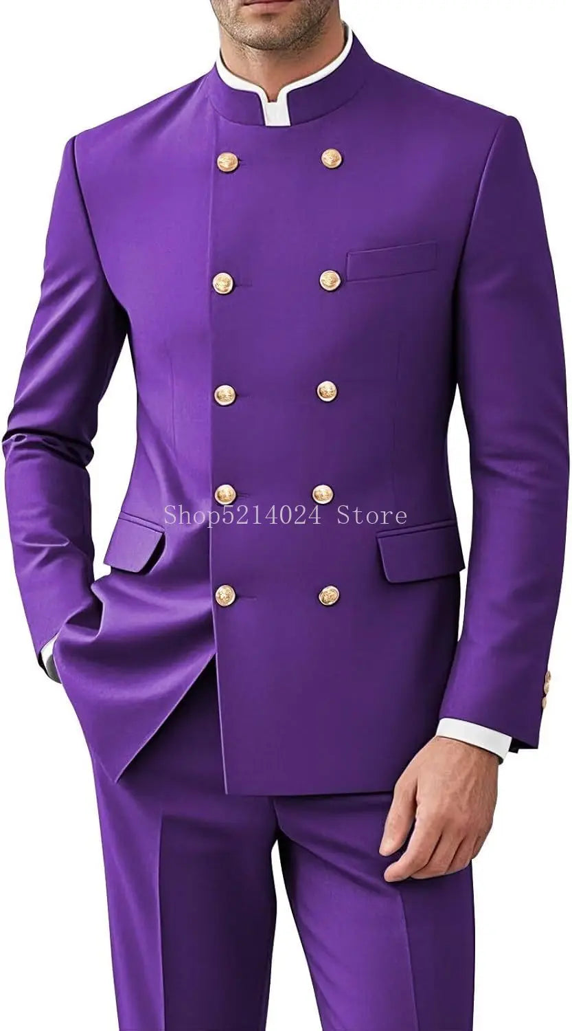 Men’s 2-Piece Suit Set - Gold Button Jacket & Pants Formal Wedding Style Outfit