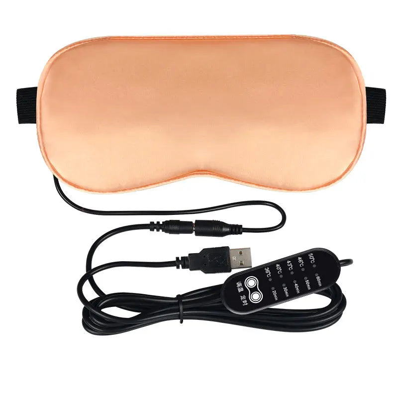 Silk USB Heated Eye Mask — Hot Steam Compress, Temperature-Controlled Sleep Blindfold for Comfortable Rest