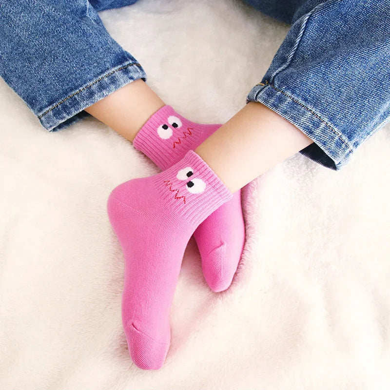5 Pairs Kids Socks - Cute Emoticon Face Pattern, Comfortable & Breathable Socks for Boys & Girls