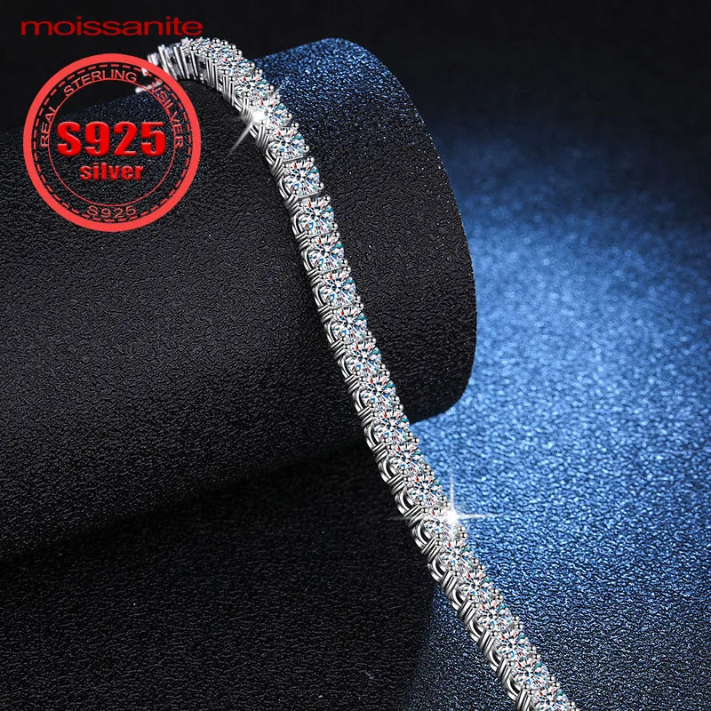 Sterling Silver 925 Moissanite Tennis Bracelet – 0.3CT Full Row Sparkling Moissanite Jewelry