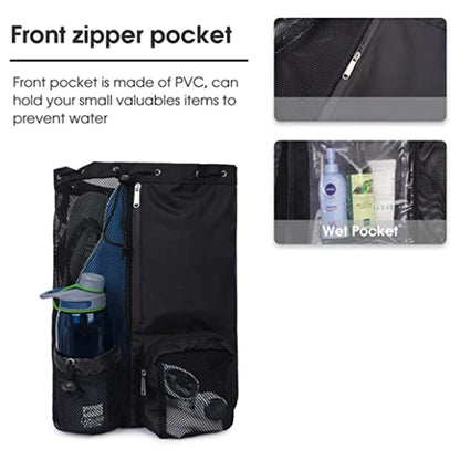 Swim Gear Mesh Backpack with Wet Pocket - Multipurpose Drawstring Beach Bag for Swimming, Gym and Workout Essentials