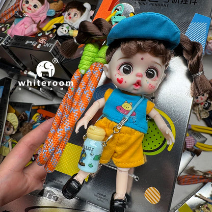 Mini Labbu Pocket Doll – Jointed Blythe-Style Boy & Girl Doll for Girls, Rainbow Ball Mobile Phone Decoration