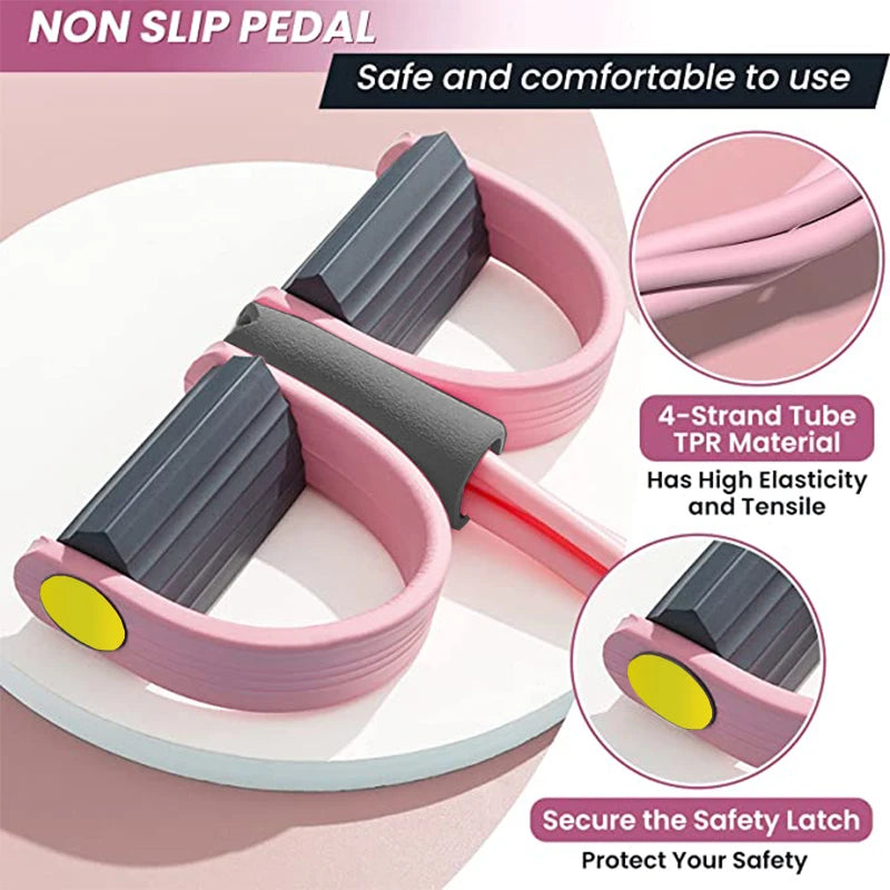 4-Tube Resistance Band with Yoga Pedals - Elastic Pull Rope for Abdominal, Waist, Arm Training & Home Fitness