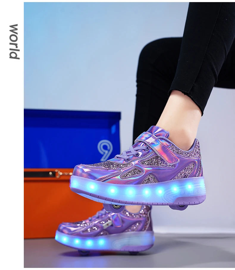 Kids' Inline Roller Skates – Removable 2-Wheel Skate Sneakers for Girls, Powerslide Wheeled Shoes