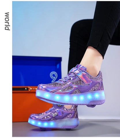 Kids' Inline Roller Skates – Removable 2-Wheel Skate Sneakers for Girls, Powerslide Wheeled Shoes