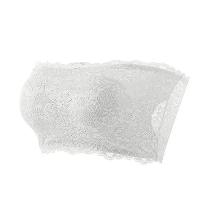 Plus-Size Women Floral Lace Strapless Bra with Elastic Chest Strap, Summer Invisible Shoulder Strap Wrap Tube Top