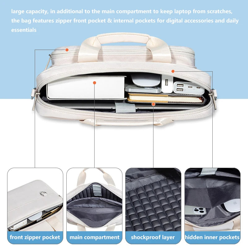 Shockproof Laptop Shoulder Bag for 13.3 15.6 inch Macbook Air, M1, M2, 2023 Pro, 16, 14 inch Huawei, Dell, Lenovo, HP - Messenger Handbag