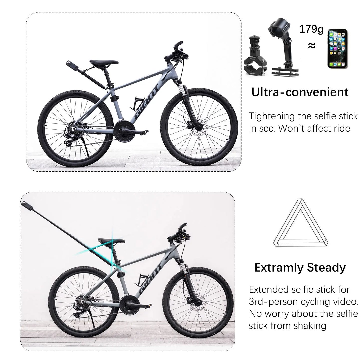 Camsteer Premium Bicycle Backseat Camera Mount – Third-Person View Holder for GoPro Hero 13-10, Insta360 X5-X2, Ace Pro2 & DJI 5 Cameras