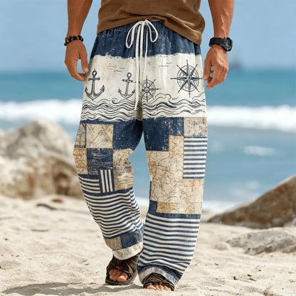 Men’s Tribal Patchwork Drawstring Pants - Casual Boho Summer Beach & Vacation Trousers