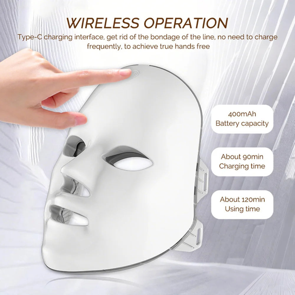 7-Color Photon LED Facial Mask - Red Light Skincare Mask for Anti-Wrinkle Care, Skin Rejuvenation, Brightening & Acne Care