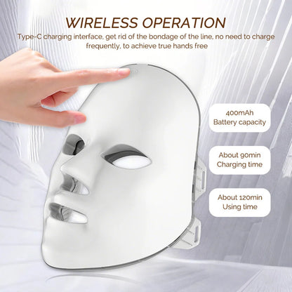 7-Color Photon LED Facial Mask - Red Light Skincare Mask for Anti-Wrinkle Care, Skin Rejuvenation, Brightening & Acne Care