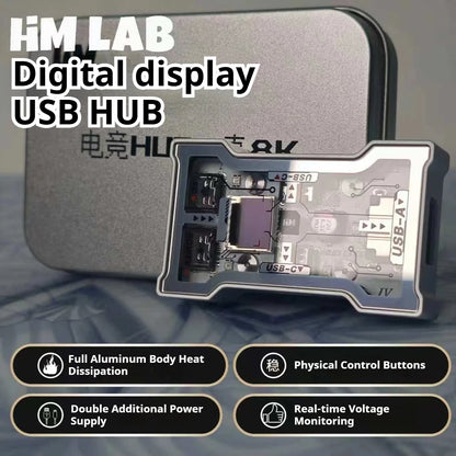 HMLAB HUB Lite Gaming USB Hub - 2-to-3 Port Extender with 8KHz High-Speed Support, OLED Display, and Button Control