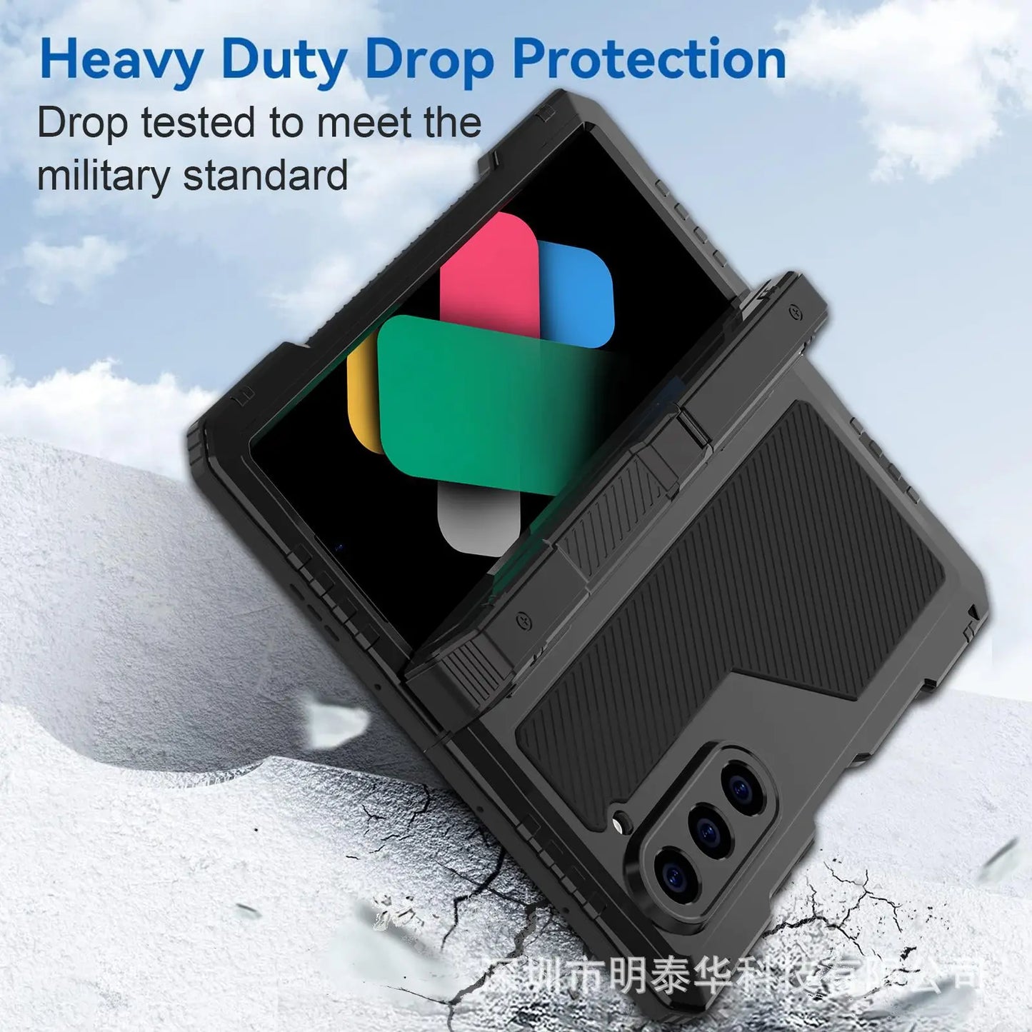 Heavy Duty Metal Shockproof Case for Samsung Galaxy Z Fold 6/5/4 – Anti-Fall Silicone Bumper Cover with PET Screen Protector