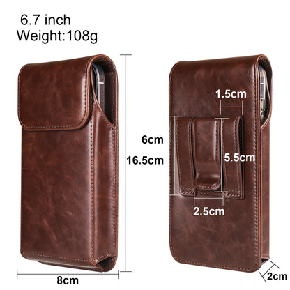 FULAIKATE 6.1"-7.2" Men's Leather Waist Phone Bag – High-Grade Crazy Horse Vertical Pouch for iPhone 14 Pro Max & Samsung Note23