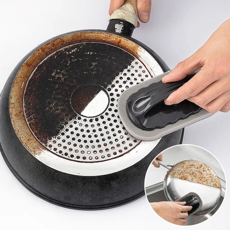 Magic Emery Sponge Cleaning Brush - Rust Removal Eraser Tool with Handle for Kitchen, Bathroom and Household Cleaning