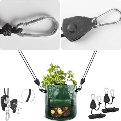 4pcs Adjustable 8-inch Reinforced Rope Ratchet Hangers - Hanging Pulley Hooks for Grow Tents & Plant Lamps