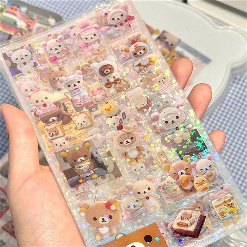 5Pcs Rilakkuma Cutting Stickers – Cute Bear & Hello Kitty Cartoon DIY Stickers for High-Quality Material & Crafts