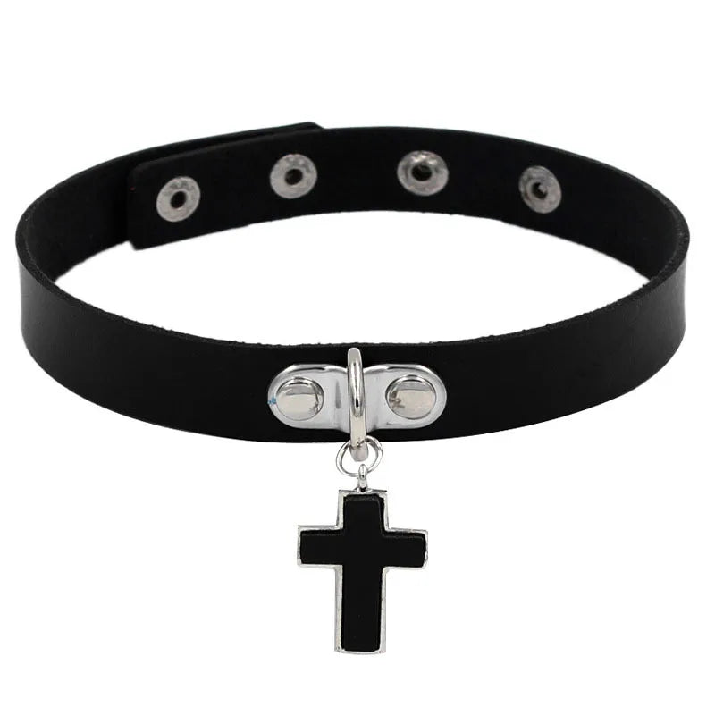 PU Leather Gothic Choker Collar Necklace - Punk Rivet Spike Bell Ring Cosplay Jewelry for Parties and Costumes