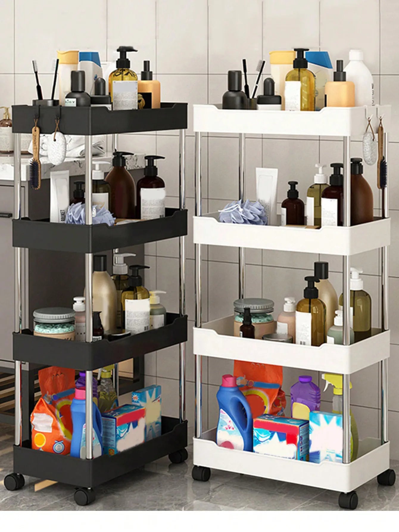 1pcs Rolling Utility Cart: 3/4 Tier Movable Storage Shelf - Slim Slide Organizer for Kitchen, Bathroom, or Living Room