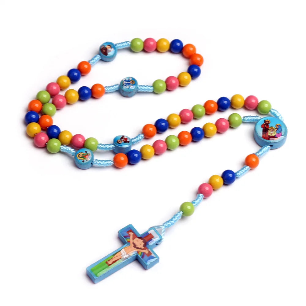 Hand-Woven Rosary Necklace for Kids – Christian Catholic Jesus Christ Pendant for Children