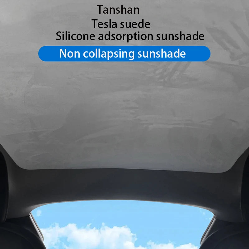 Electrostatic Sunshade for Tesla Model 3 & Y – Ice Cloth Sunroof Front & Rear Glass Skylight Interior Cooling Shade