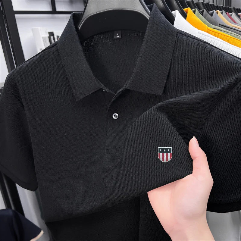 Men's Luxury Cotton Polo Shirt - 100% Cotton Short Sleeve Business Casual Summer Top