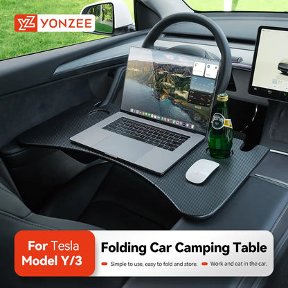 YZ Portable Steering Wheel Laptop Tray for Tesla Model 3/Y/X/S 2018-2025 – Travel Desk & Car Office Table Accessory