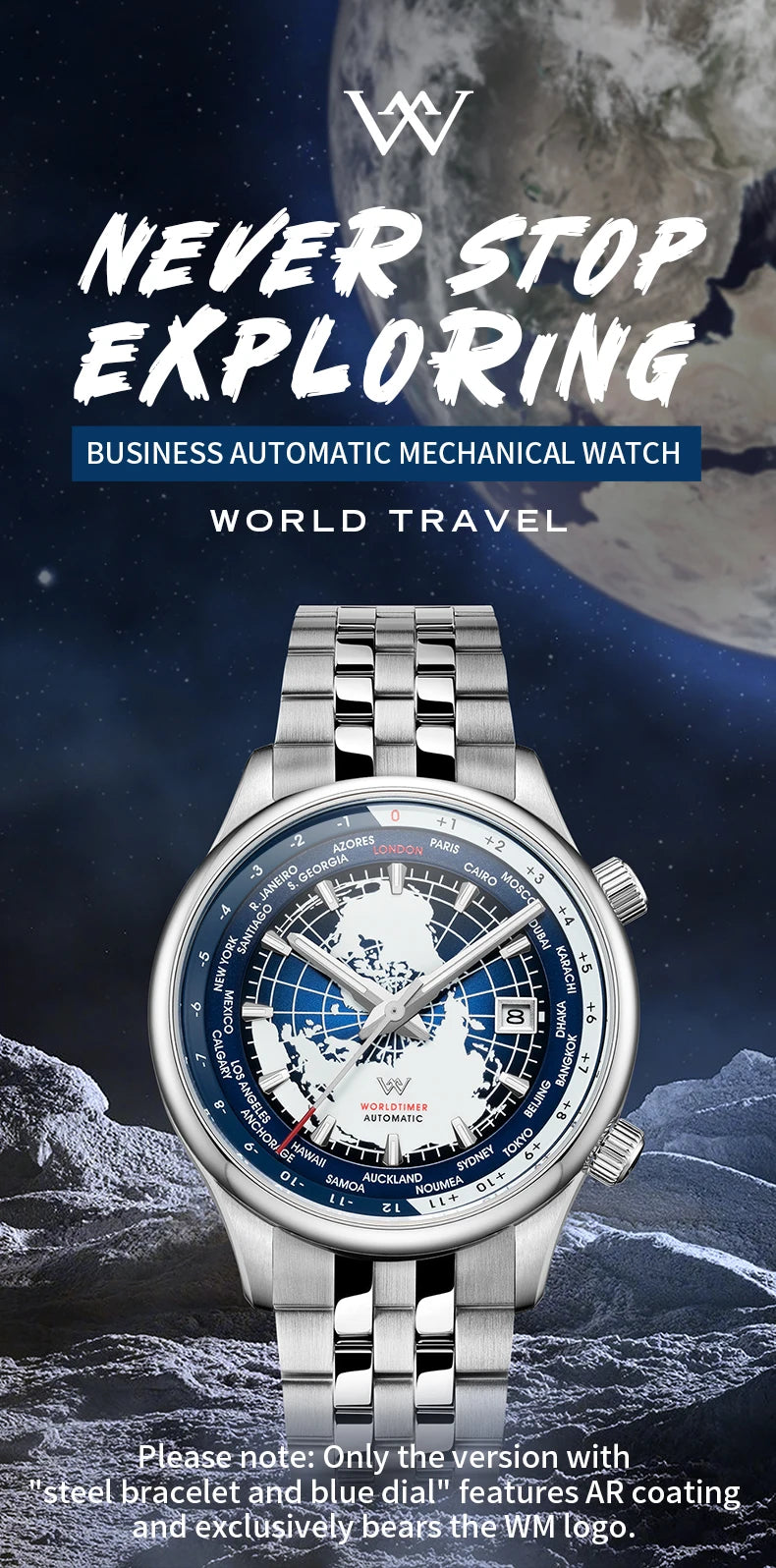 WM Welly Merck Automatic Mechanical Men’s Watch — High-Quality Sapphire, World Time, WM057 Luxury Timepiece