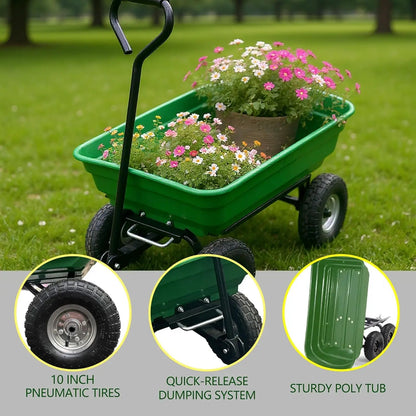 Heavy Duty Poly Yard Dump Cart - 1200LB Towable Utility Wagon with Dual Wheels for Landscaping & Hauling