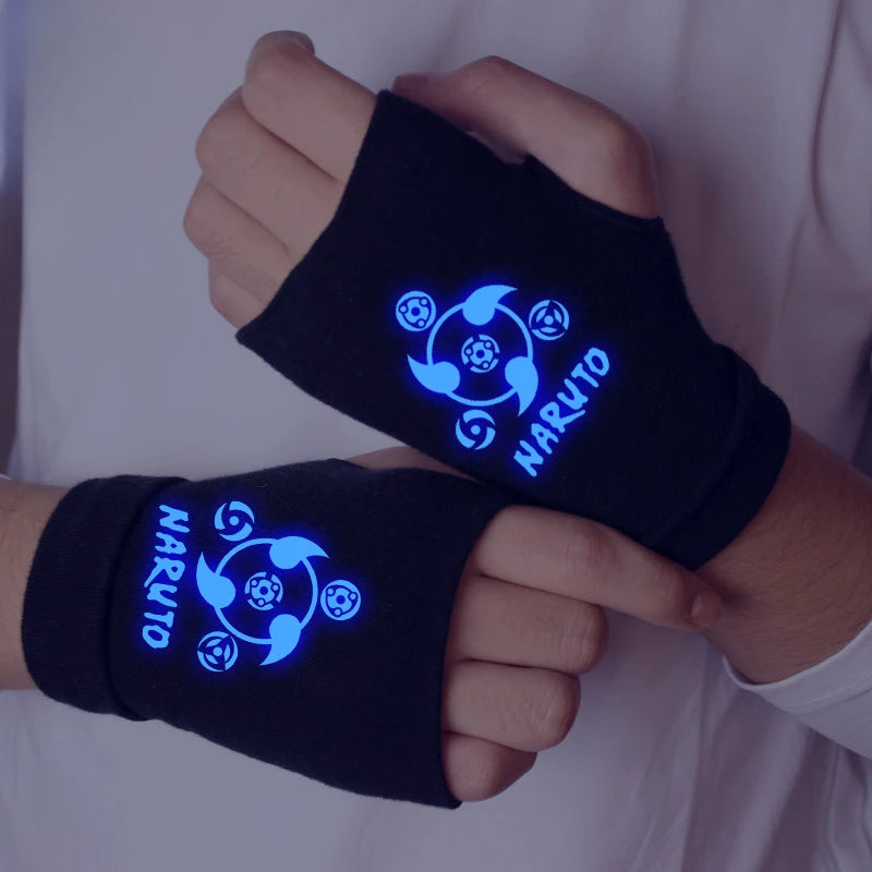 Anime Naruto Luminous Fingerless Gloves – Konoha Uchiha Itachi Cosplay Cotton Warm Wrist Gloves for Kids Christmas Gift