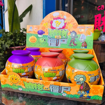 6PCS Plants vs Zombies 2 Clay Pot Blind Box – Sunflower, Peashooter & Zombie Game Figures for Kids Gift