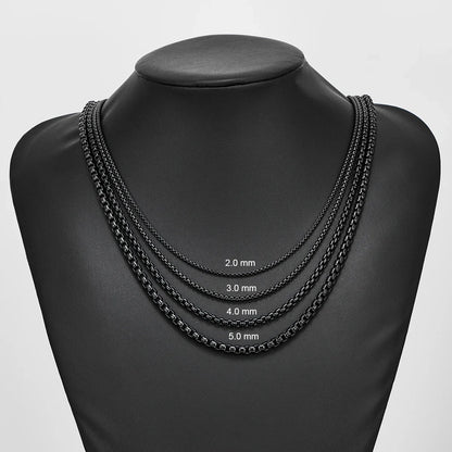 HIYEE Stainless Steel Box Link Chain Necklace - Classic Curb Design in Black | 2mm/3mm/4mm/5mm for Men & Women | DIY Gift