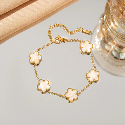 Adjustable Stainless Steel Flower Bracelet - Classic Luxury Women's Fashion Jewelry Gift