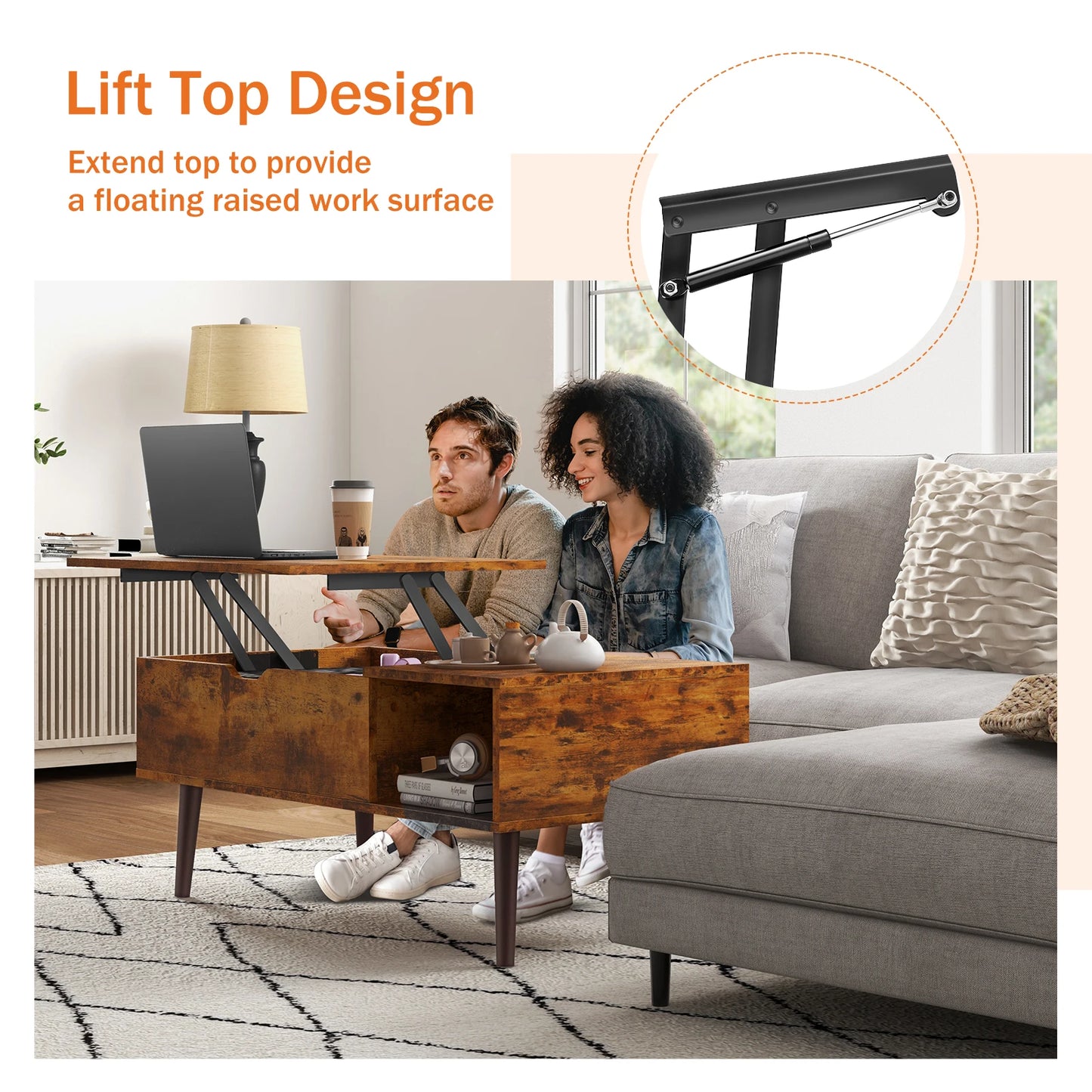Lift Top Coffee Table for Living Room - 39.37"x19.7" Adjustable Desk with Storage Shelf - Easy Lift or Lower Tea Wood Dining Table