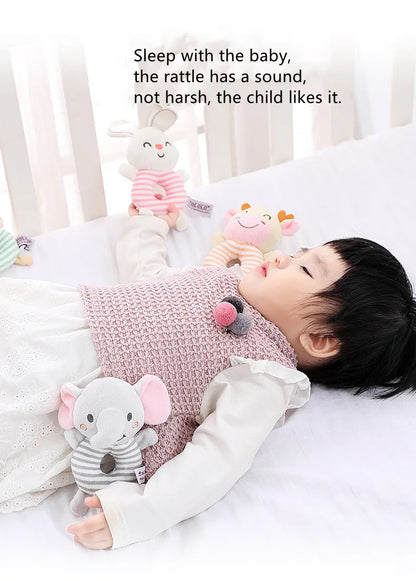 Newborn Baby Rattle Toy – Plush Cartoon Animal Hand Ring for Infants 0-24 Months, Toddler Early Educational Bed Toy