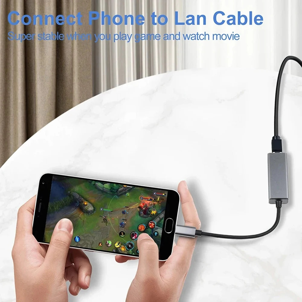 USB Type-C Ethernet Adapter — 1000Mbps USB 3.0 RJ45 Network Card for MacBook, PC & Android