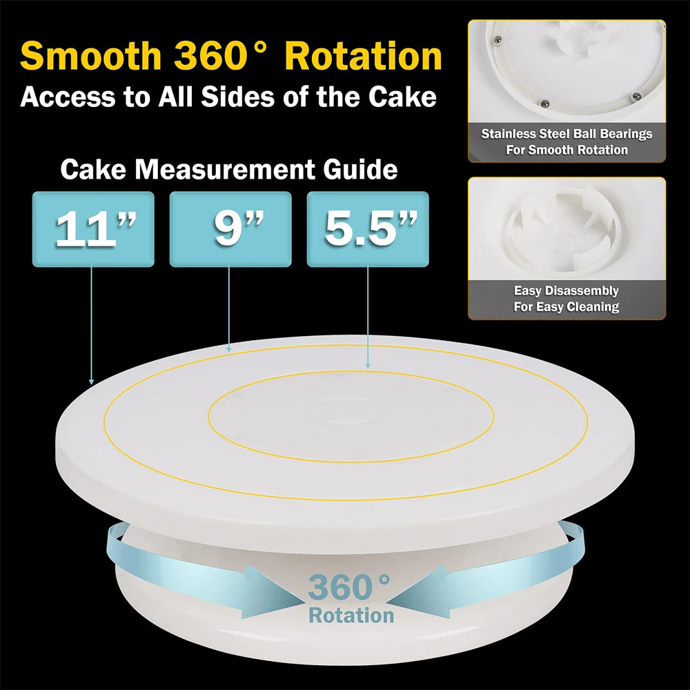 6pcs Cake Decorating Kit: Turntable with 2 Frosting Spatulas & 3 Icing Smoothers - Baking Accessories for Cake Decoration
