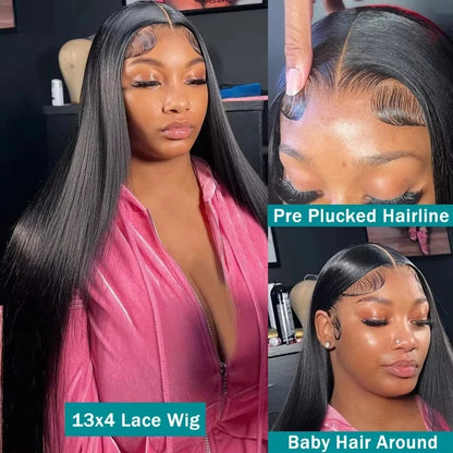 38 Inch 210% Density Bone Straight Lace Front Wig – HD Transparent 13x6 Brazilian Human Hair Wig for Women