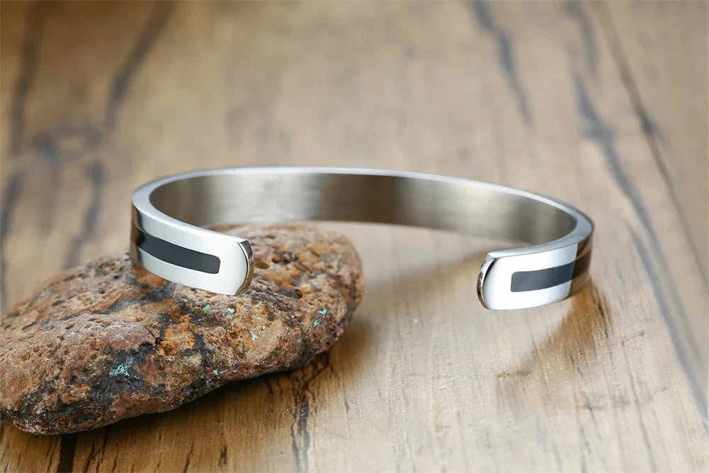 Men's Enamel Bangle - Viking Logo Cuff Bracelet, Stainless Steel Minimalist Bangle for Gentlemen