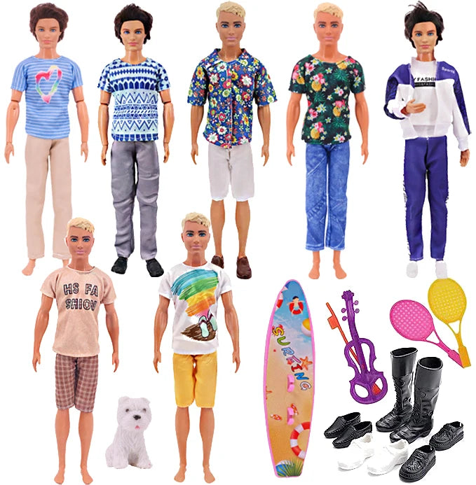 Ken Doll Accessories Set – Clothes, Shoes, Surfboard, Guitar, Violin & More for Kids Birthday Gift