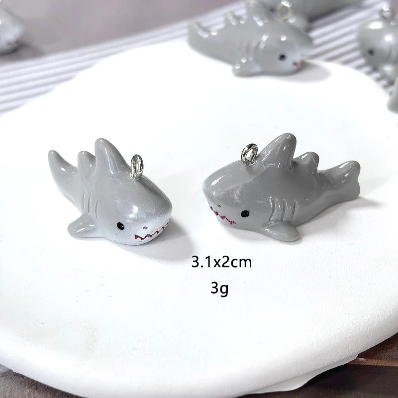 10-Piece 3D Grey Shark Resin Charms - Ocean Animal Pendants for DIY Jewelry, Earrings, Necklaces, and Keychains