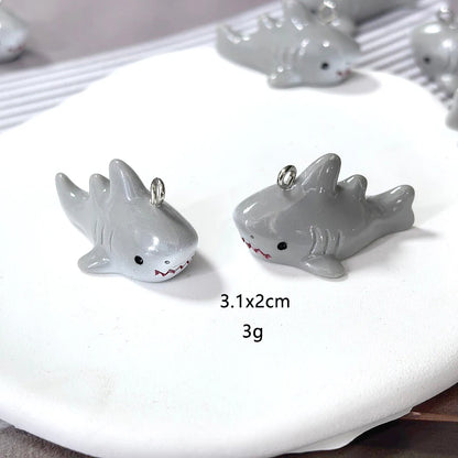 10-Piece 3D Grey Shark Resin Charms - Ocean Animal Pendants for DIY Jewelry, Earrings, Necklaces, and Keychains