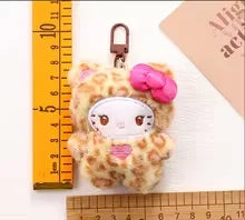 Sanrio Hello Kitty Leopard Print Bear Keychain - Cute Plush Cartoon Cat Pendant for Bags, Backpacks & Gifts